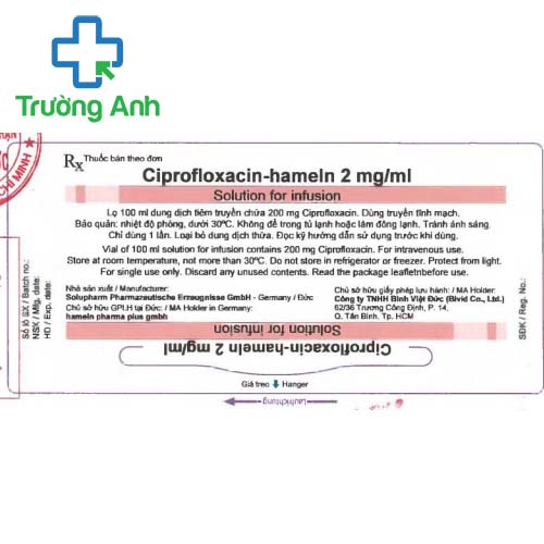 Ciprofloxacin-hameln 2mg/ml Solupharm - Điều trị nhiễm trùng
