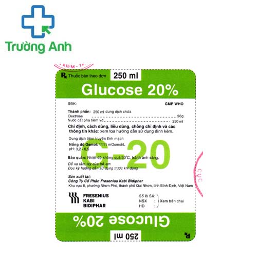 Glucose 20% Fresenius Kabi 250ml - Bổ sung nước và đường glucose