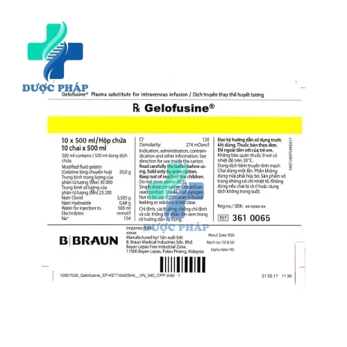 Gelofusine 500ml B.Braun - Thuốc đề phòng hạ huyết áp